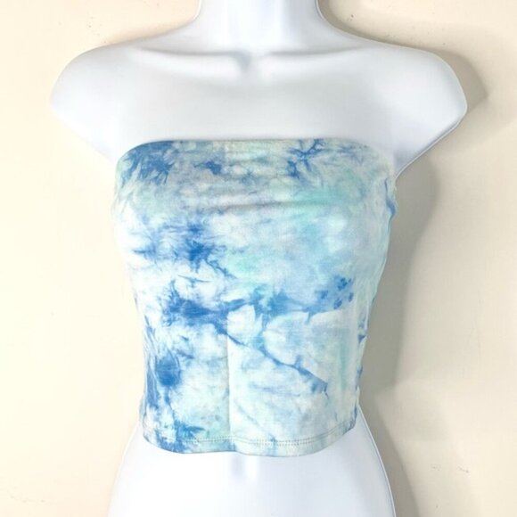 American Eagle Women’s Tube Cropped Top Blue Tie Dye Bandeau Strapless Small - Picture 6 of 12